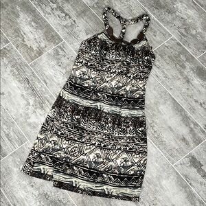 Iz Byer Black and White Sleeveless Halter Mini Dress